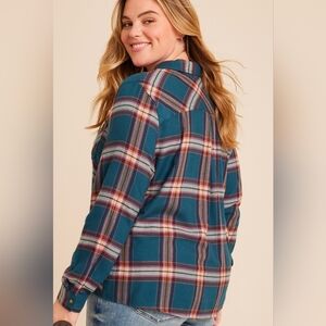 Maurices Teal Plaid Button Down Shirt